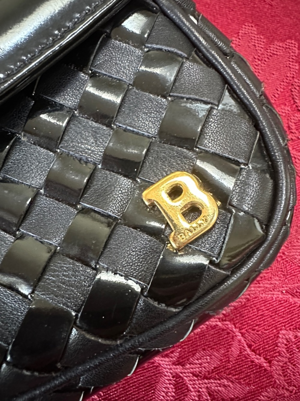 Bally Black Patent & Leather Woven Long Clutch w/ Unbranded Chain - Picture 5 of 10